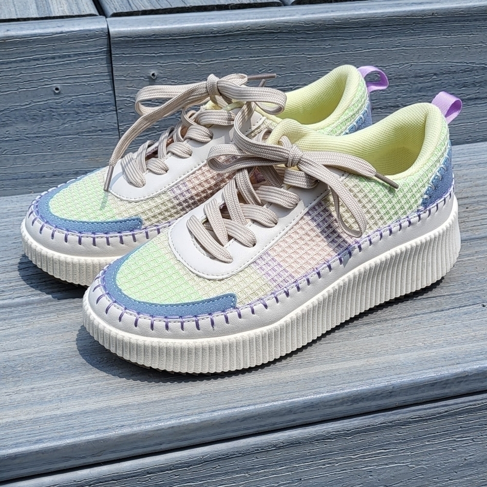 Brita Beige Mist Platform Patchwork Wedge Lace Sn… - image 1